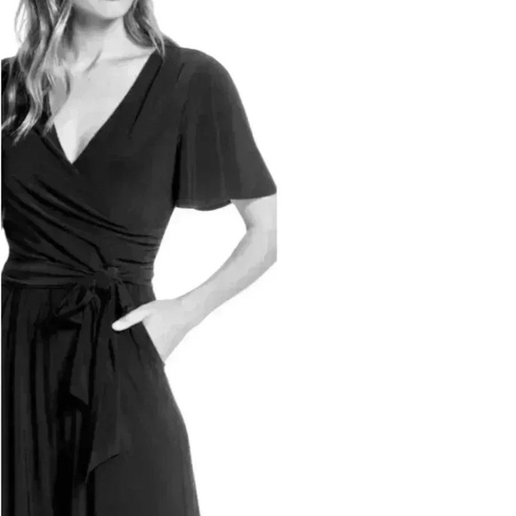 Black Wide Leg Jumpsuit | Wrap Front Tie Waist | Harper Rose - Women’s Large - Picture 3 of 9